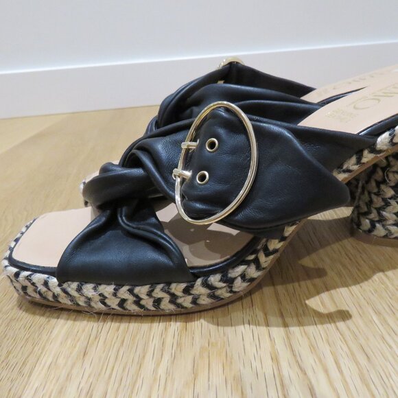 GAIMO Karoo Black Leather Cross Over Slip On Jute Platform Clog Sandals 10.5 - Picture 4 of 16